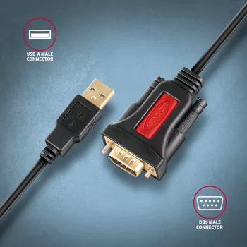 Cable adaptador Axagon ADS-1PSN USB-A 2.0 - serie RS-232 DB9-M Prolific 1,5 m