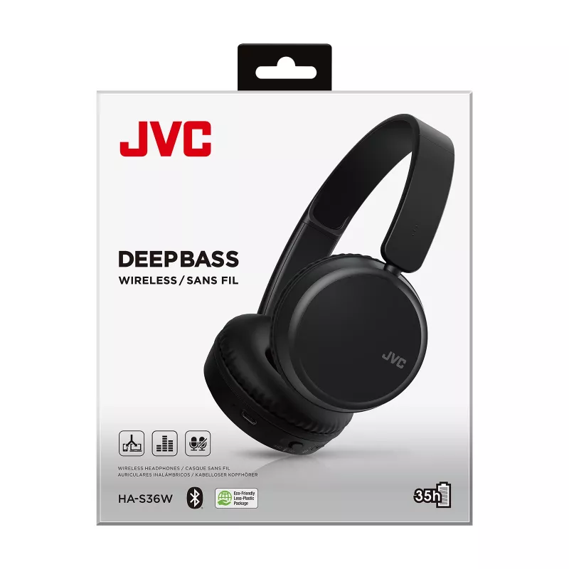 Auriculares JVC Deep Bass Bluetooth on-ear negros, inalámbricos, llamadas/música, 20 - 20000 Hz, 157 g, auriculares, negro