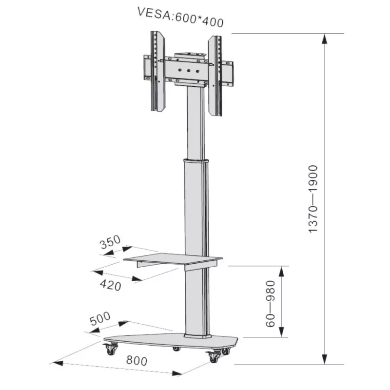 Techly soporte de suelo con bandeja para TV LCD/LED/Plasma 37-70 pulgadas plateado