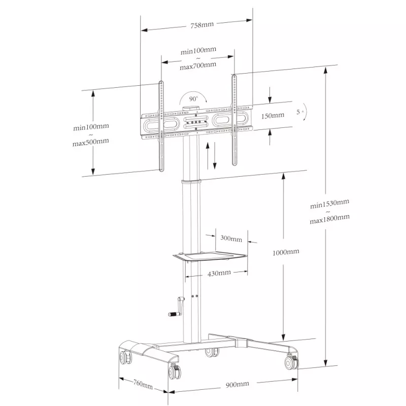 Techly ICA-TR228 carro/soporte multimedia negro para pantalla plana