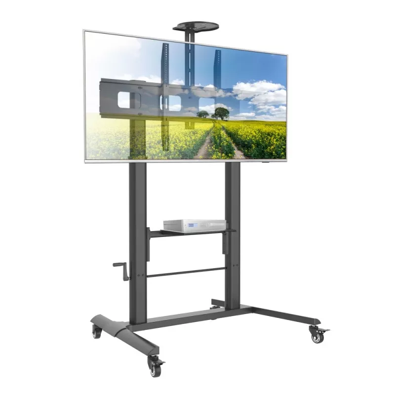 Techly ICA-TR230 carrito móvil para TV de 52-110 pulgadas, altura regulable 1550-1820 mm, VESA hasta 1200x600, 120 kg, 2 estantes, negro
