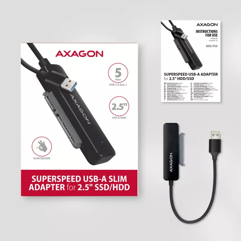 Tarjeta de interfaz Axagon ADSA-FP2A USB 3.2 Gen 1 SATA conector macho negro