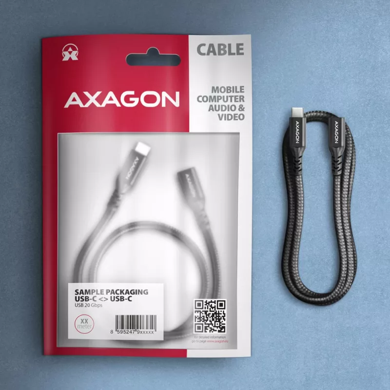 Cable de extensión Axagon BUCM32-CF10AB SPEED+ USB-C USB 20Gbps 1 m