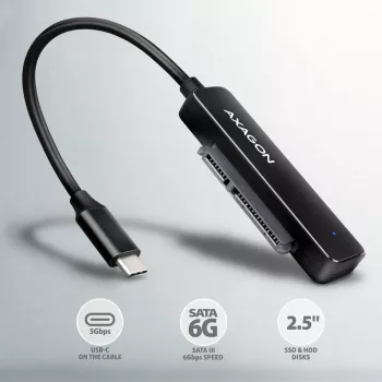 Axagon ADSA-FP2C USB-C 5Gbps - SATA 6G, adaptador SSD/HDD SLIM 2.5 - Adaptador - Tarjetas/adaptadores de interfaz digital/datos