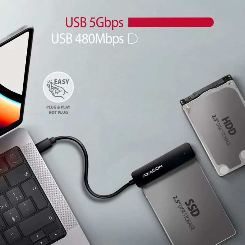 Axagon ADSA-FP2C USB-C 5Gbps - SATA 6G, adaptador SSD/HDD SLIM 2.5 - Adaptador - Tarjetas/adaptadores de interfaz digital/datos