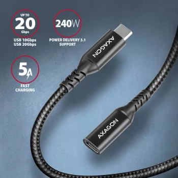 Cable de extensión Axagon BUCM32-CF05AB SPEED+ USB-C USB 20Gbps 0,5 m