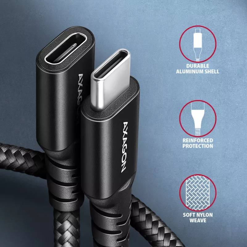 Cable de extensión Axagon BUCM32-CF15AB SPEED+ USB-C USB 20Gbps 1,5 m
