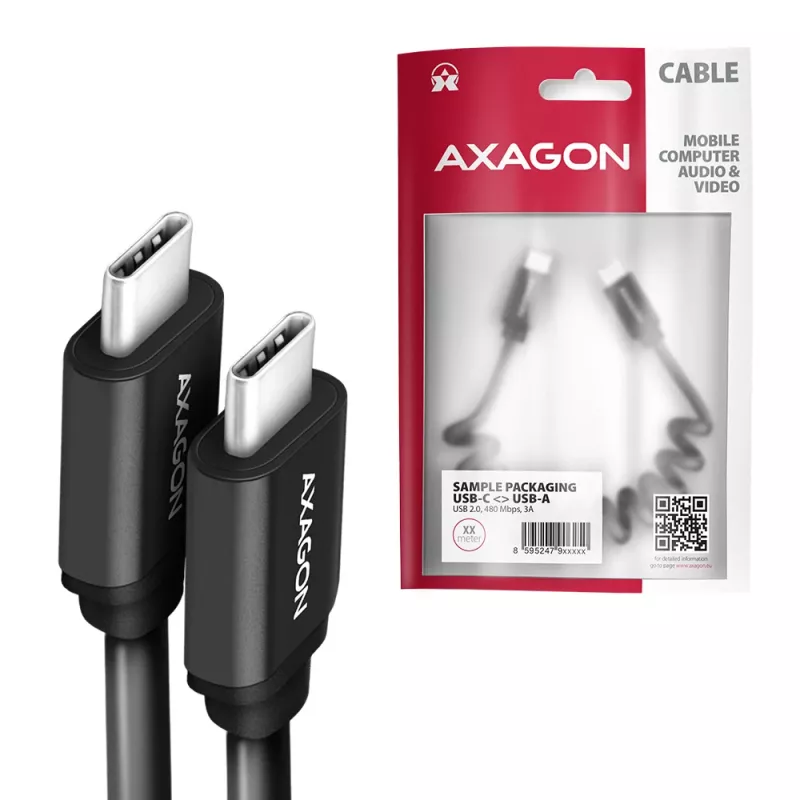 Cable USB Axagon BUCM-CM20TB 1,1m PD 60W 3A negro