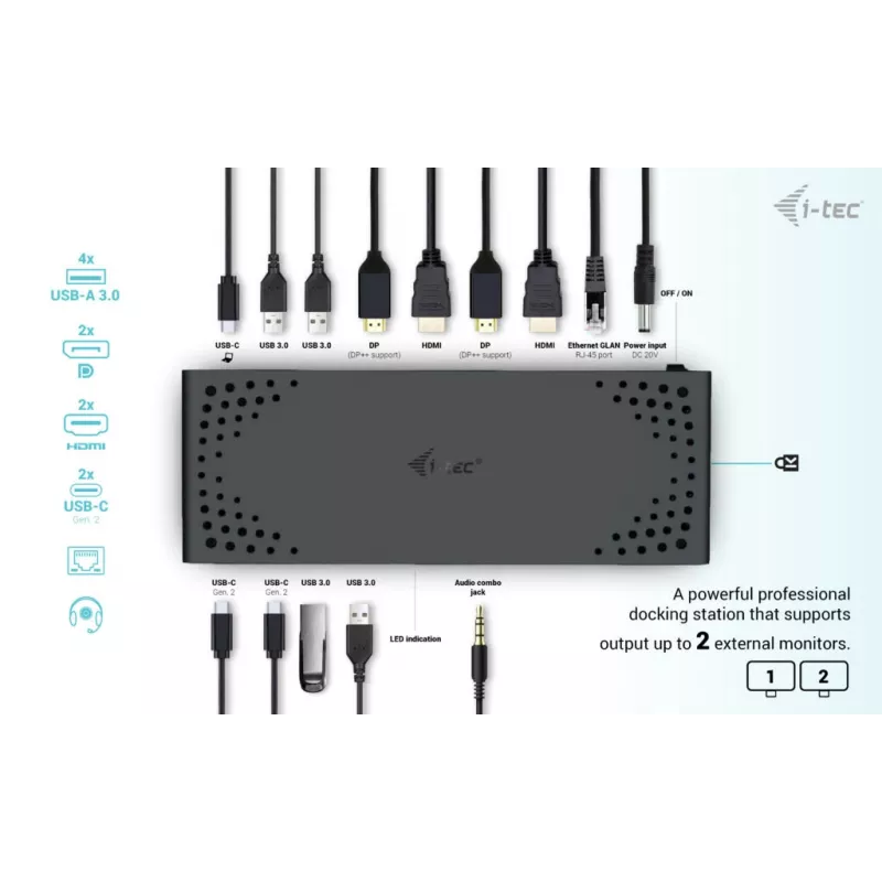 i-tec estación de acoplamiento dual display USB 3.0 / USB-C / Thunderbolt 3 Gen2 + Power Delivery 100W