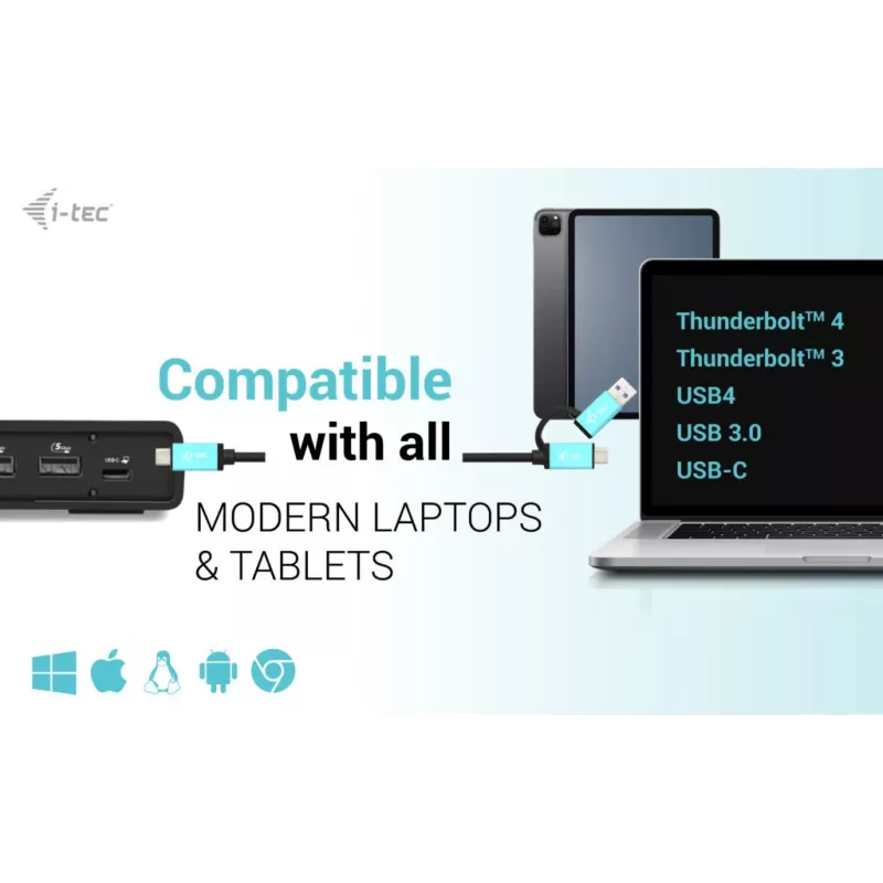i-tec estación de acoplamiento dual display USB 3.0 / USB-C / Thunderbolt 3 Gen2 + Power Delivery 100W