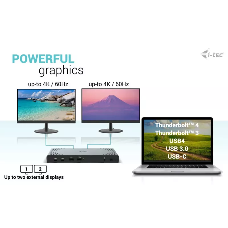 i-tec estación de acoplamiento dual display USB 3.0 / USB-C / Thunderbolt 3 Gen2 + Power Delivery 100W
