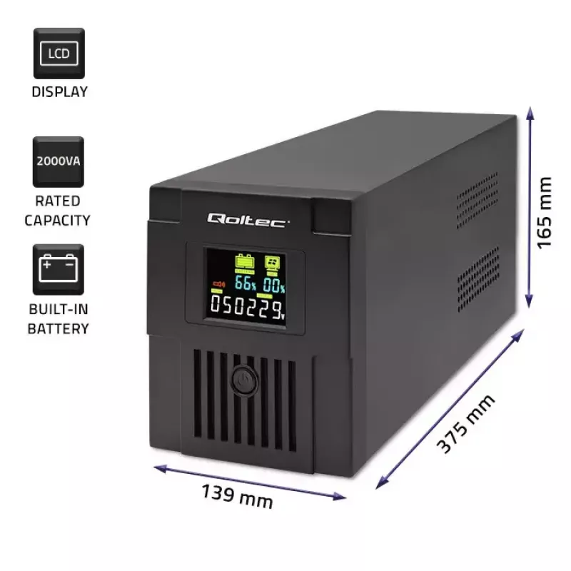 Sistema de alimentación ininterrumpida Qoltec 53771 2 kVA 1200 W 2 salidas AC