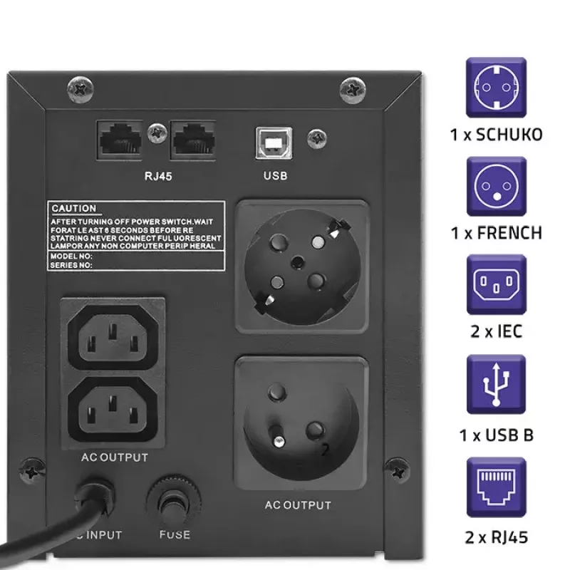Sistema de alimentación ininterrumpida Qoltec 53771 2 kVA 1200 W 2 salidas AC