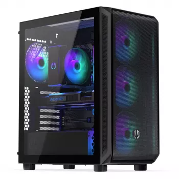 Carcasa de PC ENDORFY Arx 500 ARGB ATX negra — cristal templado, ARGB, ATX, GPU máx. 350 mm, altura de disipador de CPU 179 mm, 7 ranuras de expansión