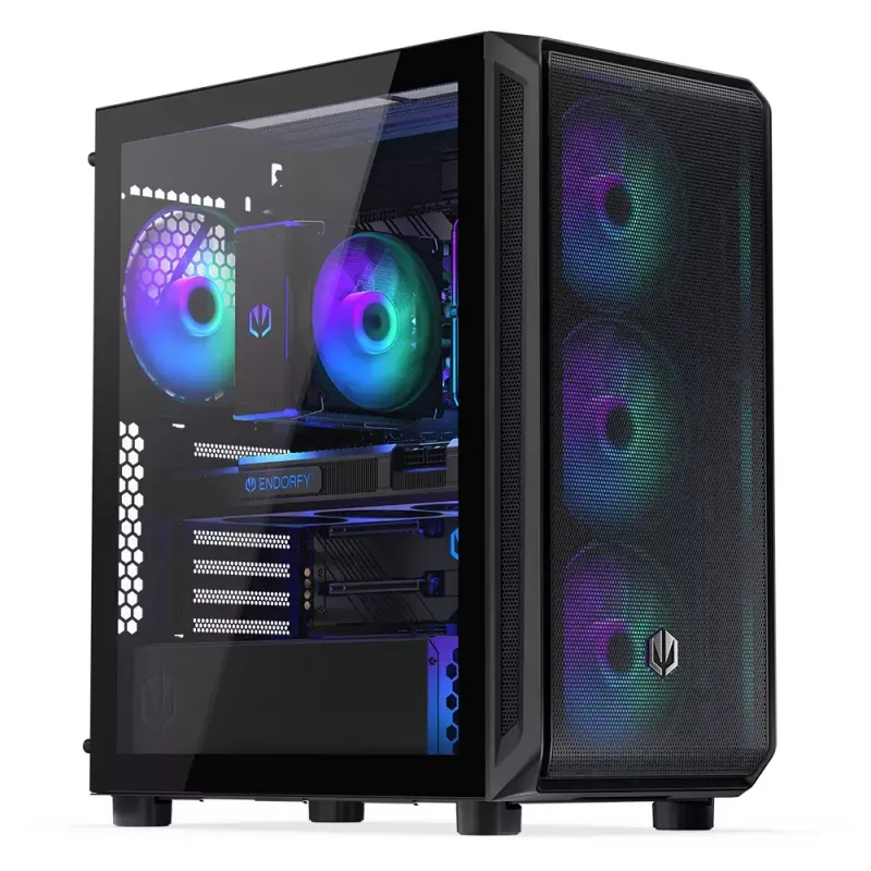 Carcasa de PC ENDORFY Arx 500 ARGB ATX negra — cristal templado, ARGB, ATX, GPU máx. 350 mm, altura de disipador de CPU 179 mm, 7 ranuras de expansión