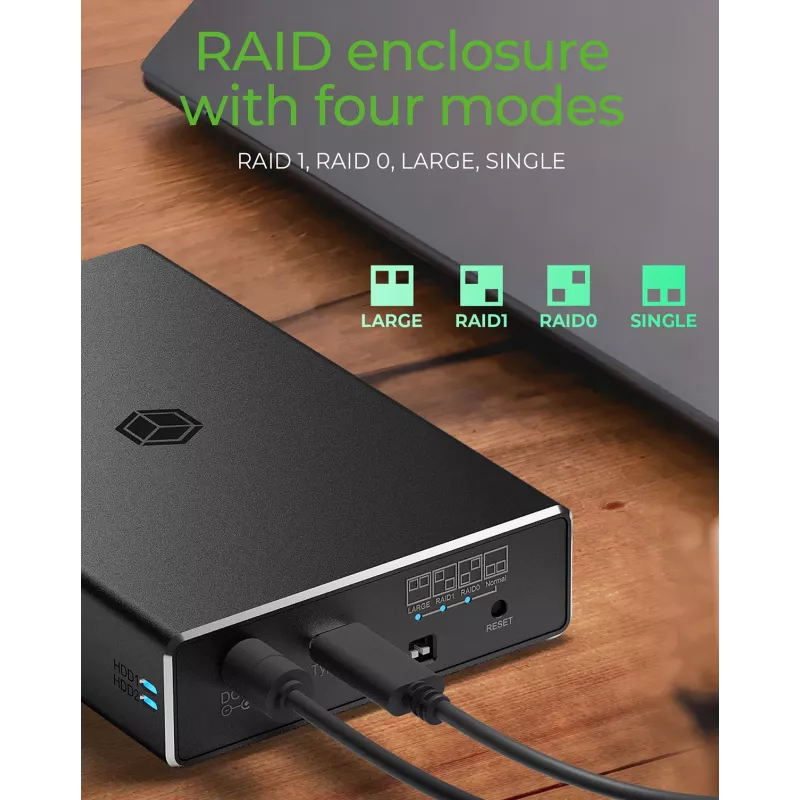 ICY BOX Carcasa RAID para 2x HDD/SSD USB 3.2 Gen 2 Type-C® / Type-A interfaz
