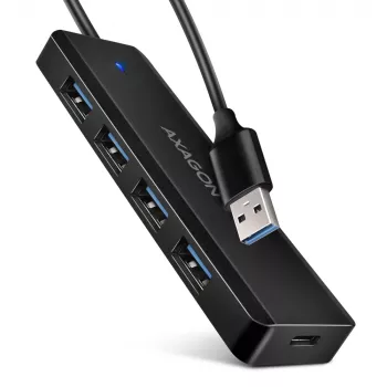 Axagon HUE-C1A Hub TRAVEL 4x USB 5Gbps, entrada de alimentación USB-C, cable USB-A de 19 cm