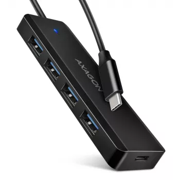 Axagon HUE-C1C Hub TRAVEL 4x USB 5Gbps, entrada de alimentación USB-C, cable USB-C de 19 cm
