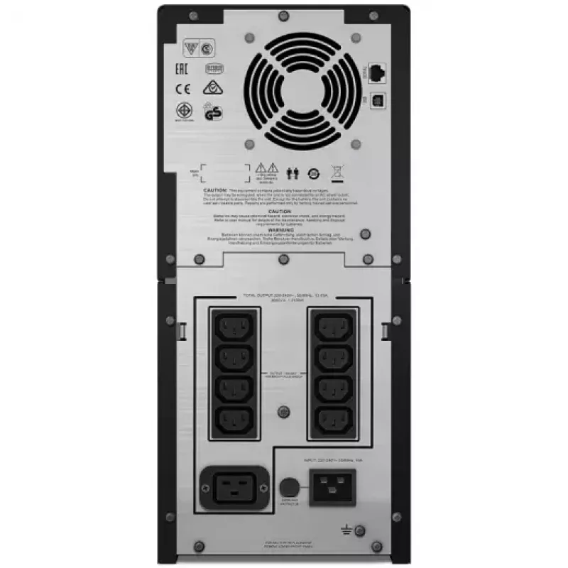 APC Smart-UPS C, Line Interactive, 3kVA, Torre, 230V, 8x salidas IEC C13+1x IEC C19, comunicación USB y serie, AVR, LCD gráfico