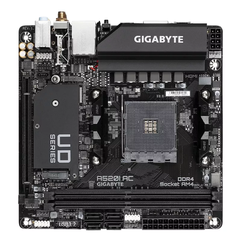 GIGABYTE A520I AC Placa base - Compatible con CPUs AMD Ryzen 5000 Series AM4, VRM digital de 6 fases, hasta 5300MHz DDR4 (OC), 1xPCIe 3.0 M.2, WLAN, GbE LAN, USB 3.2 Gen1