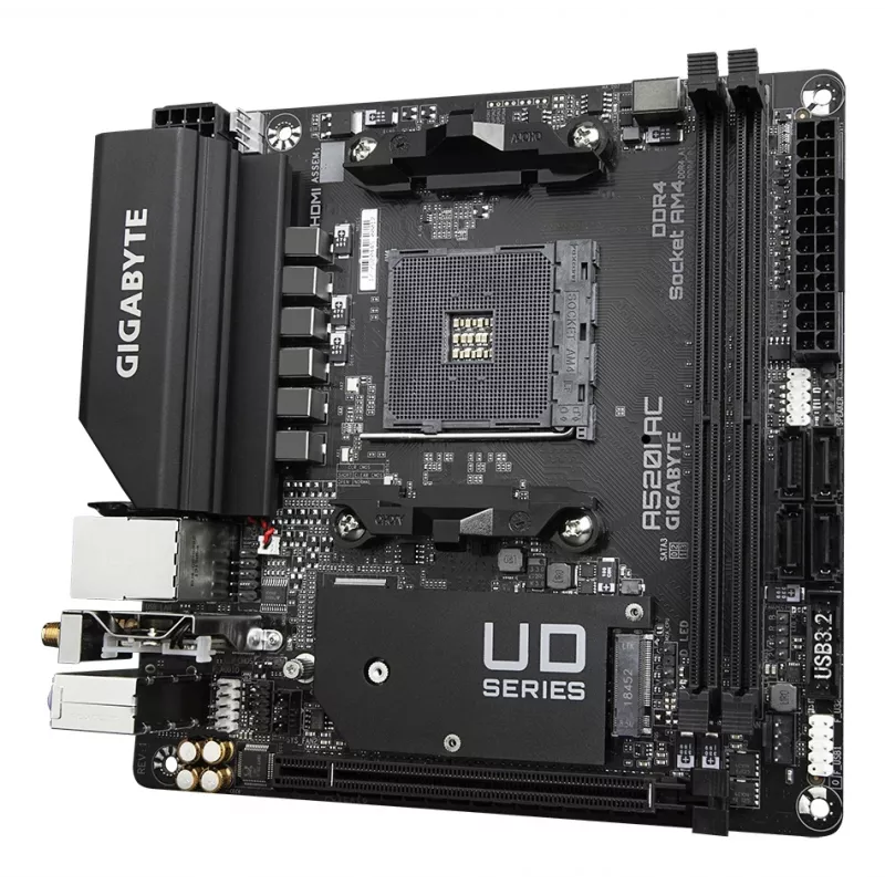 GIGABYTE A520I AC Placa base - Compatible con CPUs AMD Ryzen 5000 Series AM4, VRM digital de 6 fases, hasta 5300MHz DDR4 (OC), 1xPCIe 3.0 M.2, WLAN, GbE LAN, USB 3.2 Gen1
