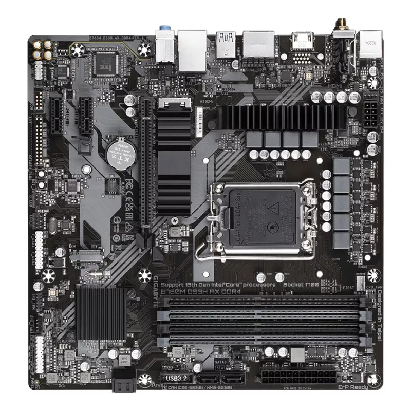 GIGABYTE B760M DS3H AX DDR4 Placa base - Compatible con CPUs Intel Core 14.ª Gen, VRM digital de 6+2+1 fases, hasta 5333 MHz DDR4 (OC), 2xPCIe 4.0 M.2, Wi-Fi 6E, 2,5 GbE LAN, USB 3.2 Gen2