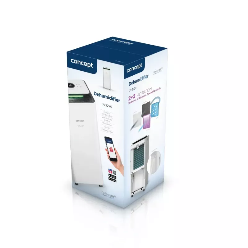 Deshumidificador Concept Solution OV2220 — depósito de 3,5 l, 2 velocidades, 320 W, 45 dB, blanco