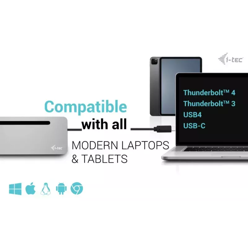 Docking station ergonómica de metal i-tec USB-C 3x 4K con Power Delivery 100 W + cargador universal 100 W