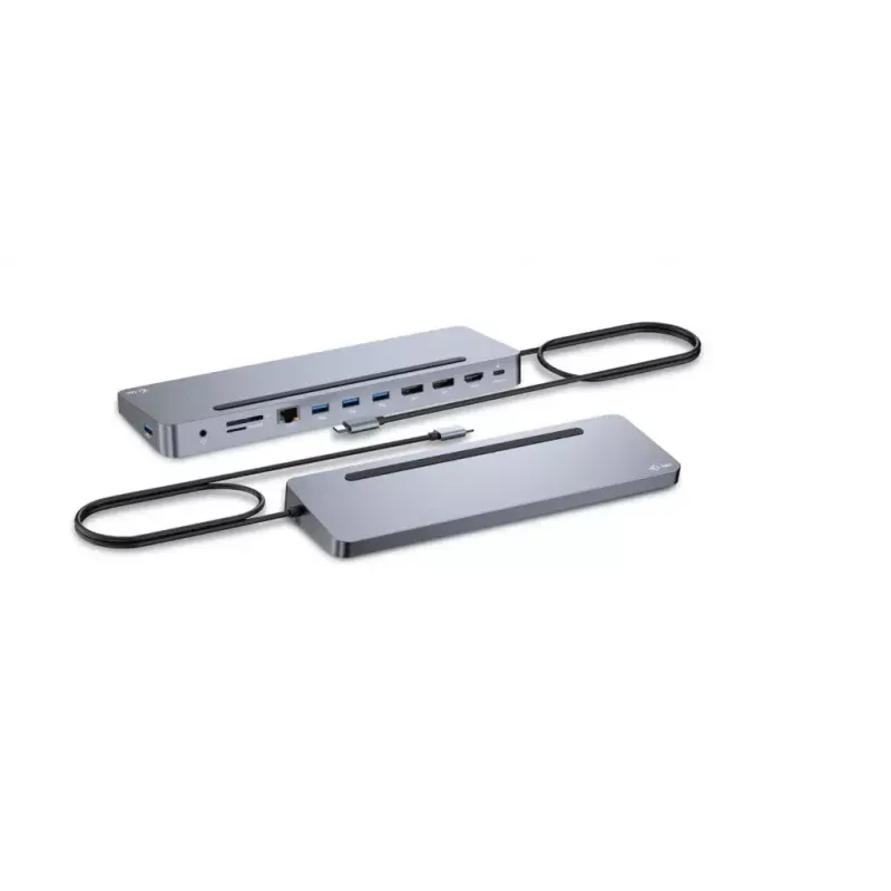 Docking station ergonómica de metal i-tec USB-C 3x 4K con Power Delivery 100 W + cargador universal 100 W