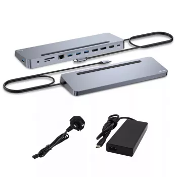 Docking station ergonómica de metal i-tec USB-C 3x 4K con Power Delivery 100 W + cargador universal 100 W