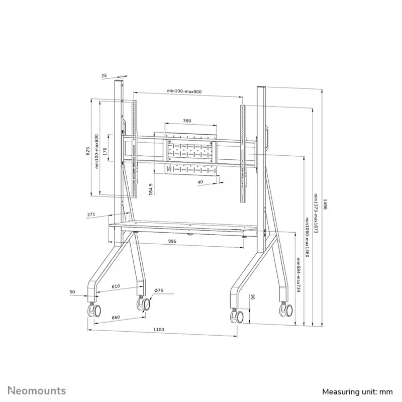 Soporte de TV móvil Neomounts FL50-525WH1 55-86 pulgadas - montaje rápido - TÜV