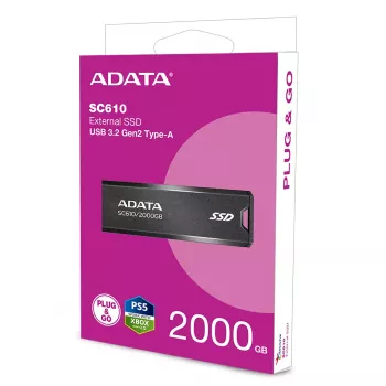 Memoria USB ADATA SC610 2 TB funda USB Type-A 3.2 Gen 2, 550 MB/s lectura, 500 MB/s escritura, negro