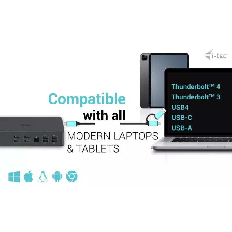 Estación de acoplamiento i-tec USB 3.0 / USB-C / Thunderbolt 3 Professional Dual 4K Display Generation 2 + Power Delivery 100W