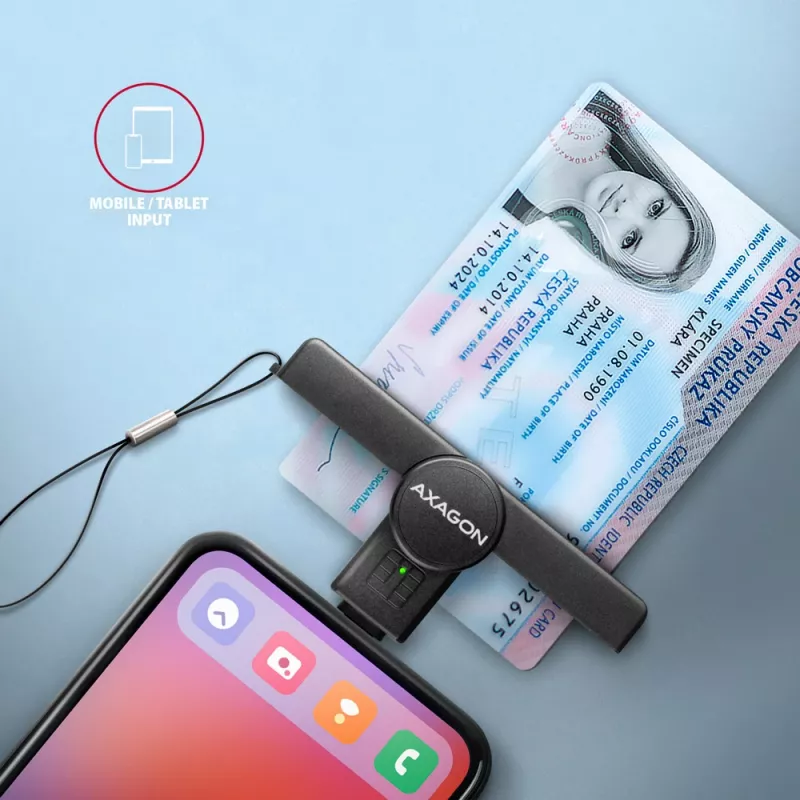 Axagon CRE-SMPC Lector de tarjetas inteligentes y DNI USB-C PocketReader lector de tarjetas inteligentes interior USB Type-C Negro