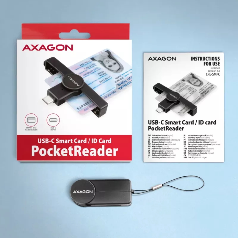 Axagon CRE-SMPC Lector de tarjetas inteligentes y DNI USB-C PocketReader lector de tarjetas inteligentes interior USB Type-C Negro