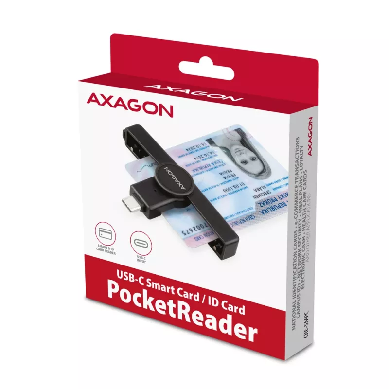 Axagon CRE-SMPC Lector de tarjetas inteligentes y DNI USB-C PocketReader lector de tarjetas inteligentes interior USB Type-C Negro