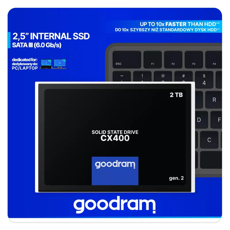 GOODRAM CX400 Gen.2 SSDPR-CX400-02T-G2 SSD de 2 TB 2,5 pulgadas SATA III, 3D TLC NAND, lectura 550 MB/s, escritura 500 MB/s, 7 mm