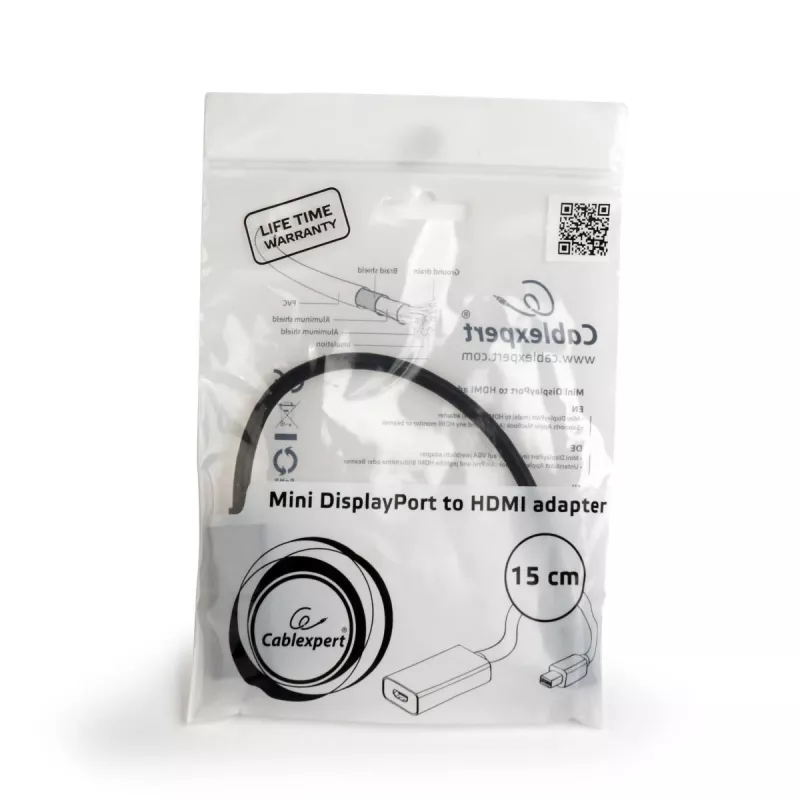 Cable Mini DisplayPort a HDMI Gembird A-MDPM-HDMIF4K-01 0,15 m, 4K, negro