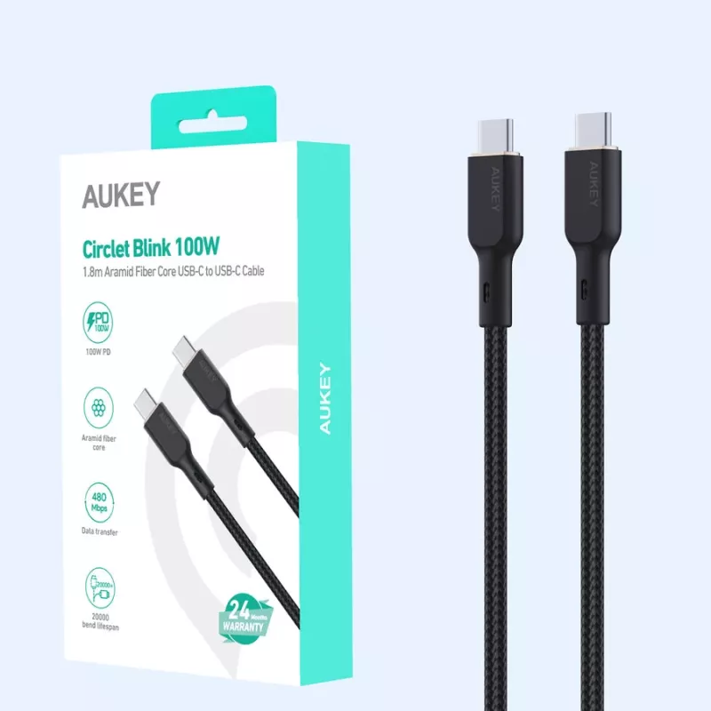 Cable USB AUKEY CB-KCC102 1,8 m USB-C Negro 0,48 Gbit/s