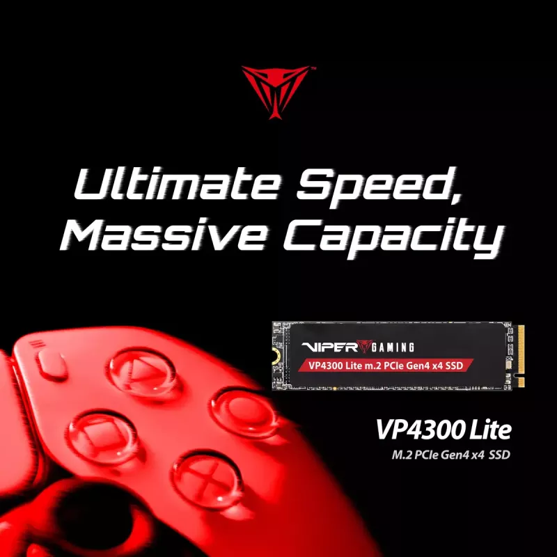 SSD M.2 2280 NVMe PATRIOT VP4300 Lite 4 TB, PCIe 4.0 x4, lectura 7400 MB/s, escritura 6000 MB/s, NVMe 2.0