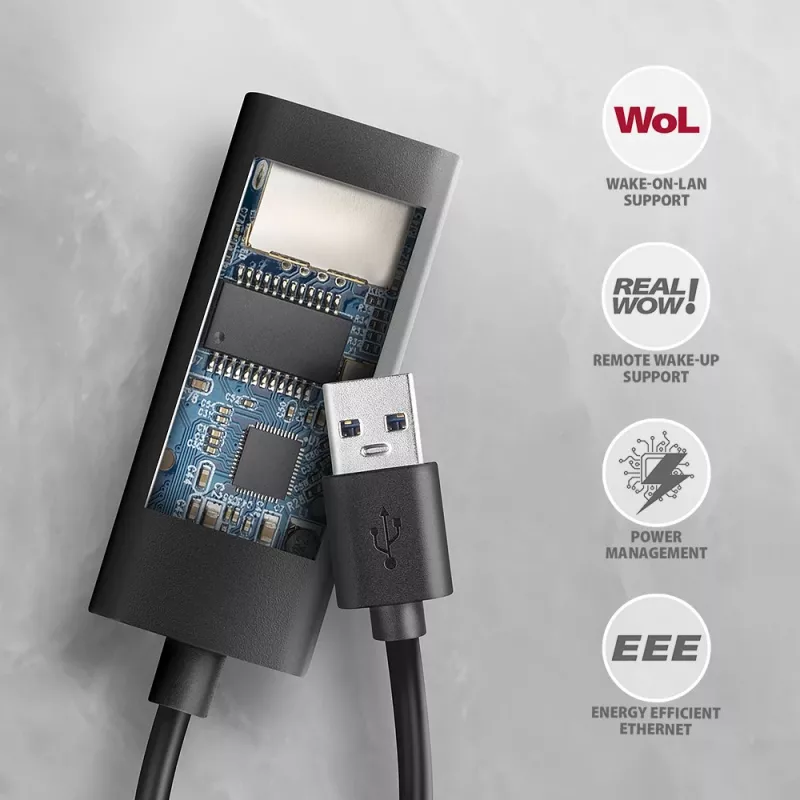 Adaptador Axagon ADE-AR USB-A 3.2 Gen 1 - Gigabit Ethernet, Realtek 8153