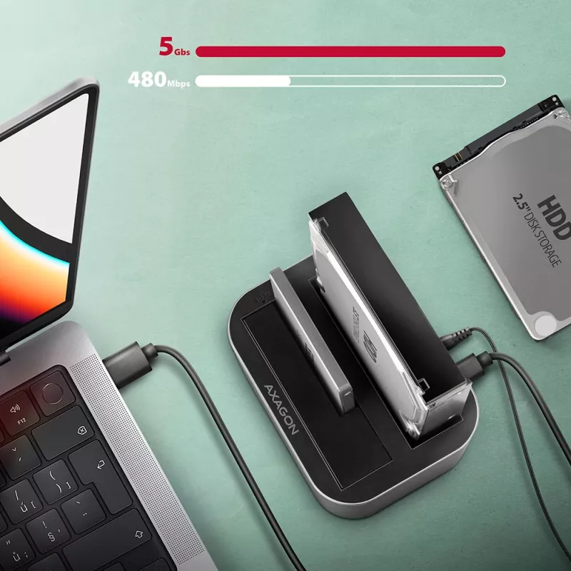 Dock doble Axagon ADSA-DC SuperSpeed USB para HDD/SSD de 2,5