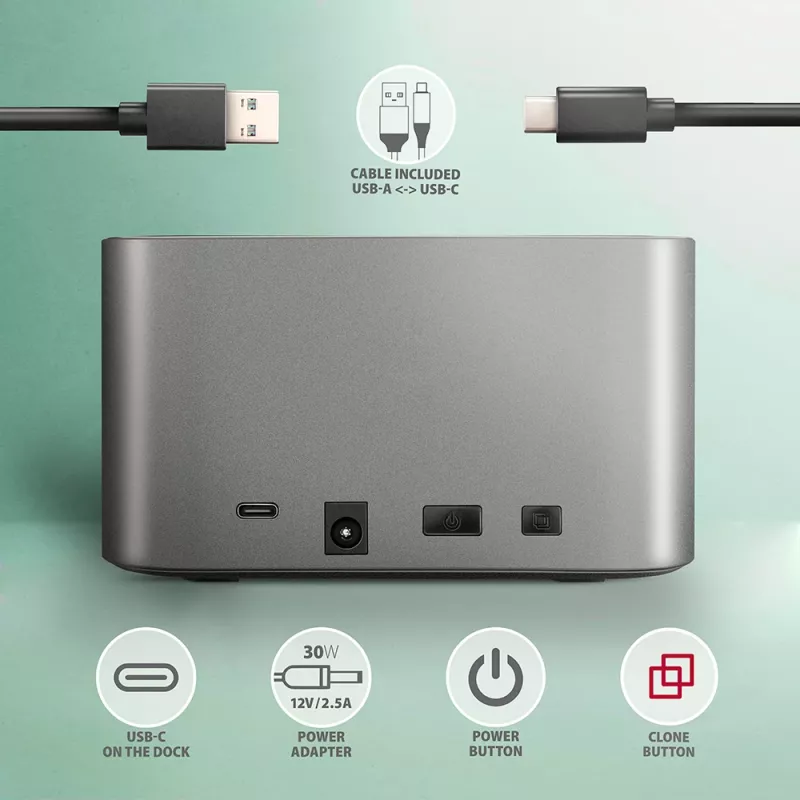 Dock doble Axagon ADSA-DC SuperSpeed USB para HDD/SSD de 2,5