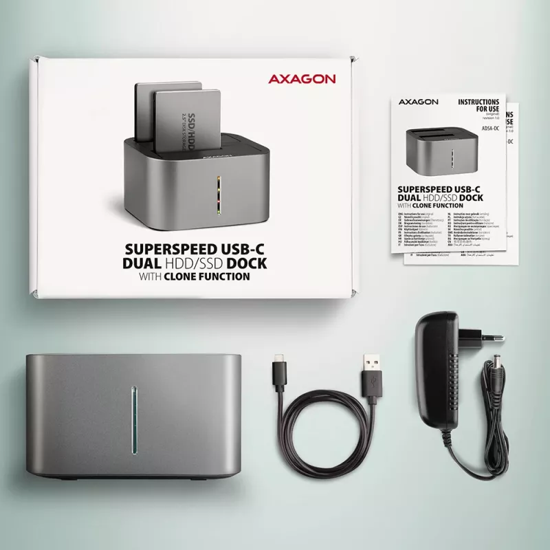 Dock doble Axagon ADSA-DC SuperSpeed USB para HDD/SSD de 2,5