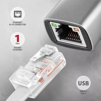 Adaptador Axagon ADE-TXCA USB-C + USB-A 3.2 Gen 1 - Gigabit Ethernet, Asix AX88179