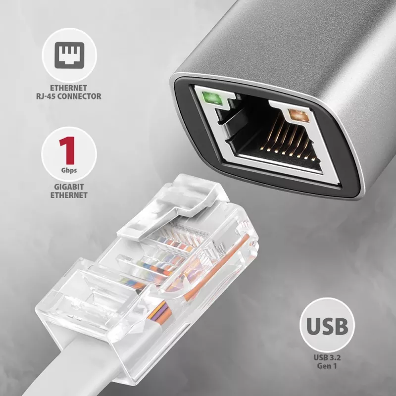Adaptador Axagon ADE-TXCA USB-C + USB-A 3.2 Gen 1 - Gigabit Ethernet, Asix AX88179