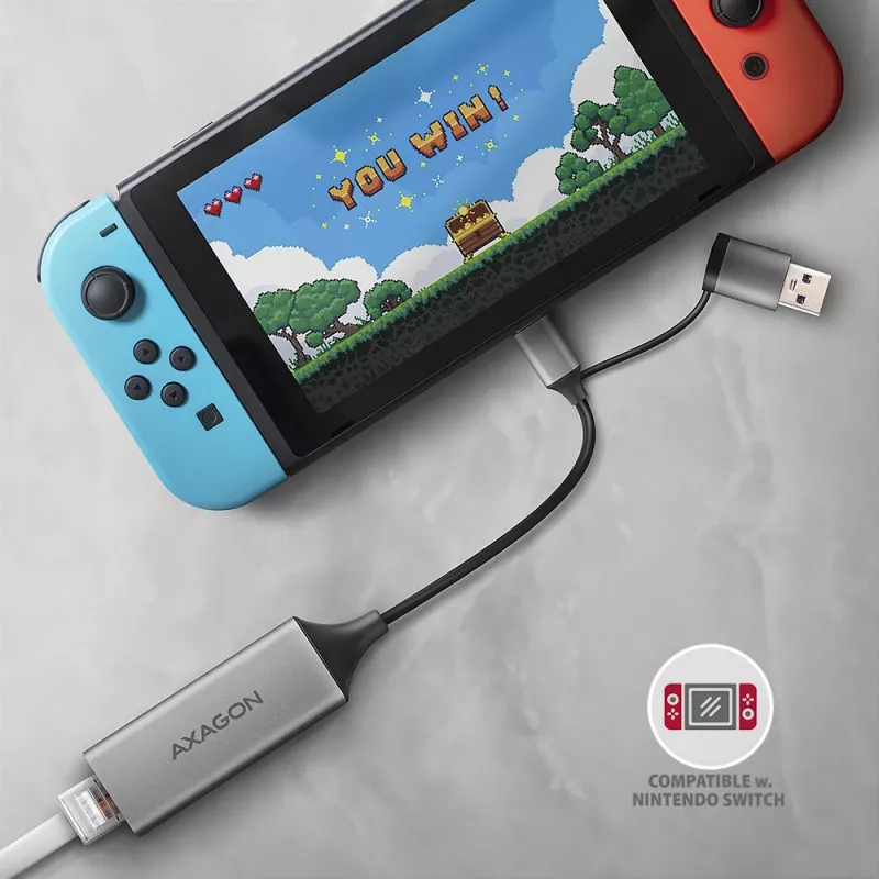 Adaptador Axagon ADE-TXCA USB-C + USB-A 3.2 Gen 1 - Gigabit Ethernet, Asix AX88179
