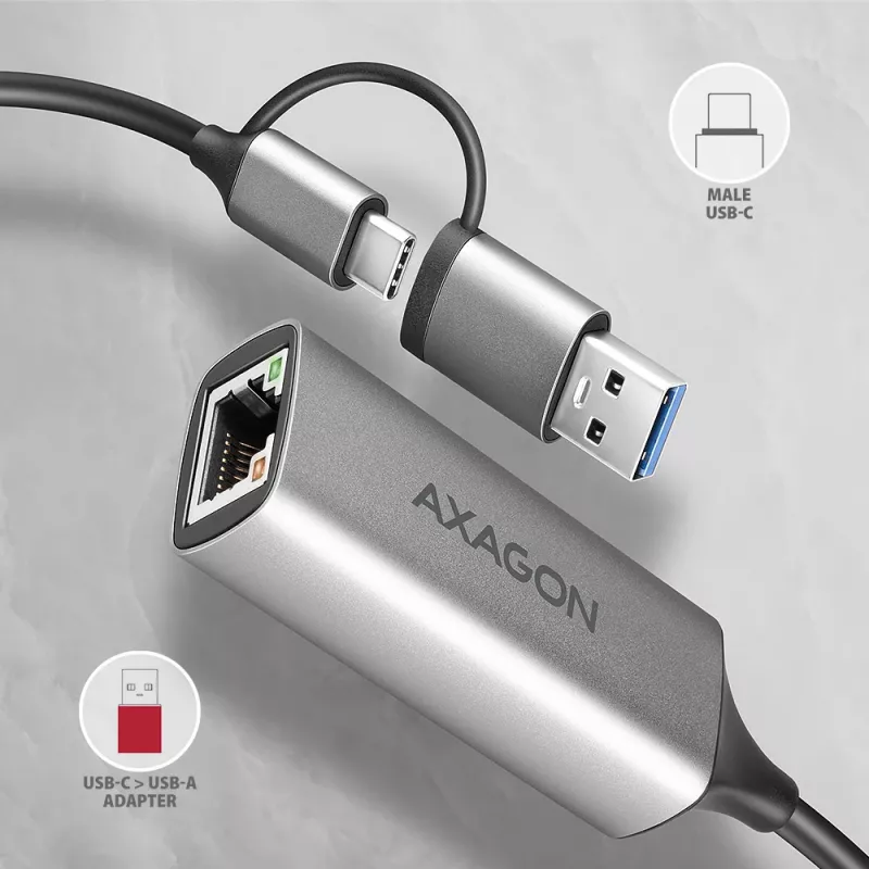 Adaptador Axagon ADE-TXCA USB-C + USB-A 3.2 Gen 1 - Gigabit Ethernet, Asix AX88179