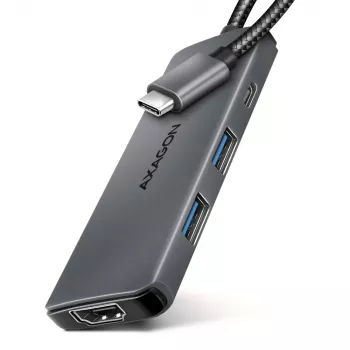 Hub Axagon HMC-5H8K USB 5Gbps 2x USB-A USB-C HDMI 8k/30Hz PD 100W cable USB-C con cable USB 3.2 Gen 1 (3.1 Gen 1) Type-C Gris