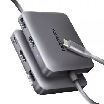 Hub Axagon HMC-5HL USB 5Gbps, 2x USB-A, HDMI 4K/60Hz, RJ-45, PD 100W, cable USB-C de 20cm